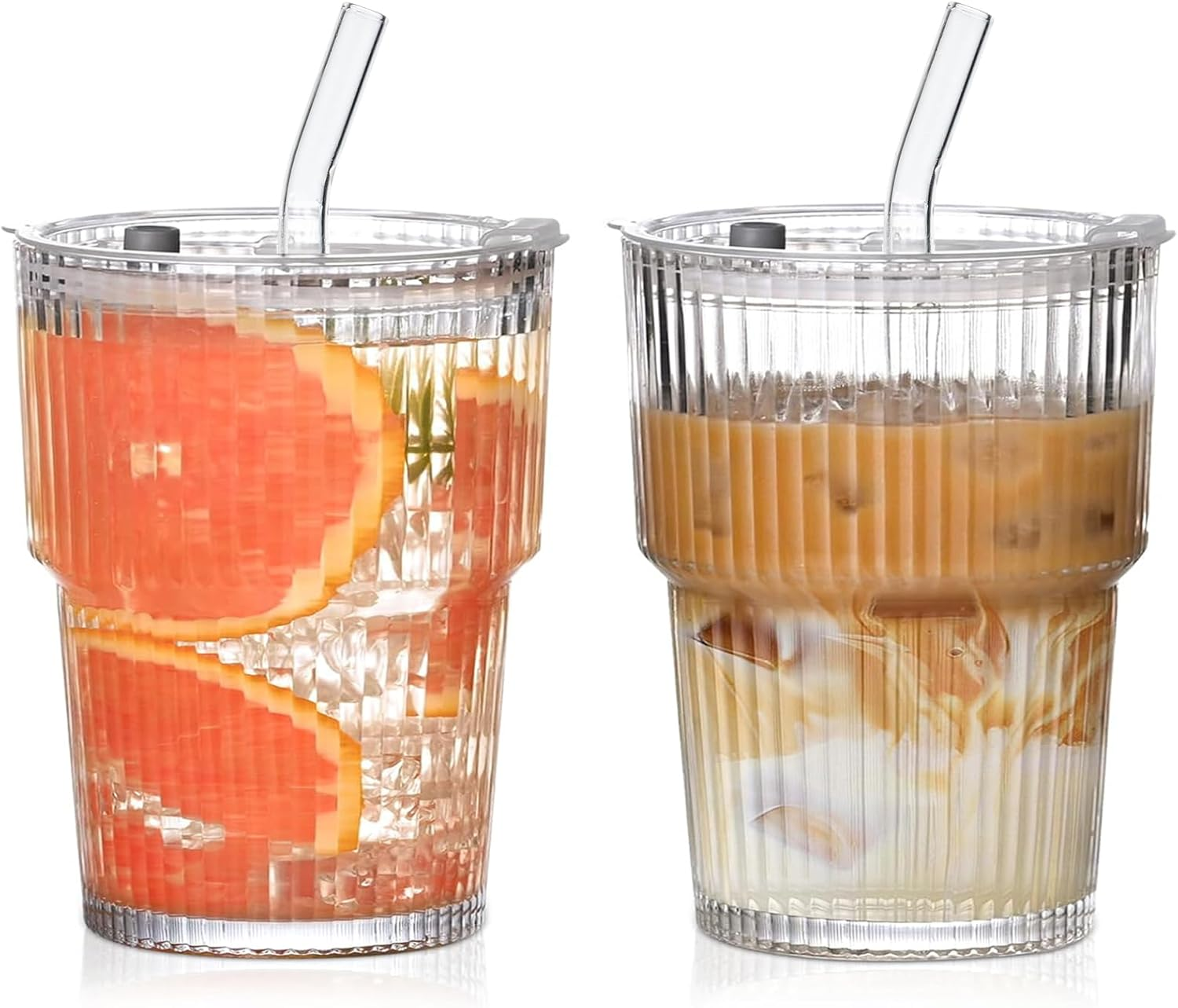 VITEVER 2-Pack 380Ml Glass Cups with Lids and Straws, Iced Coffee Cup with Straw, Airtight Waterproof Design Coffee Travel Mug, Smoothie Cups image number 2