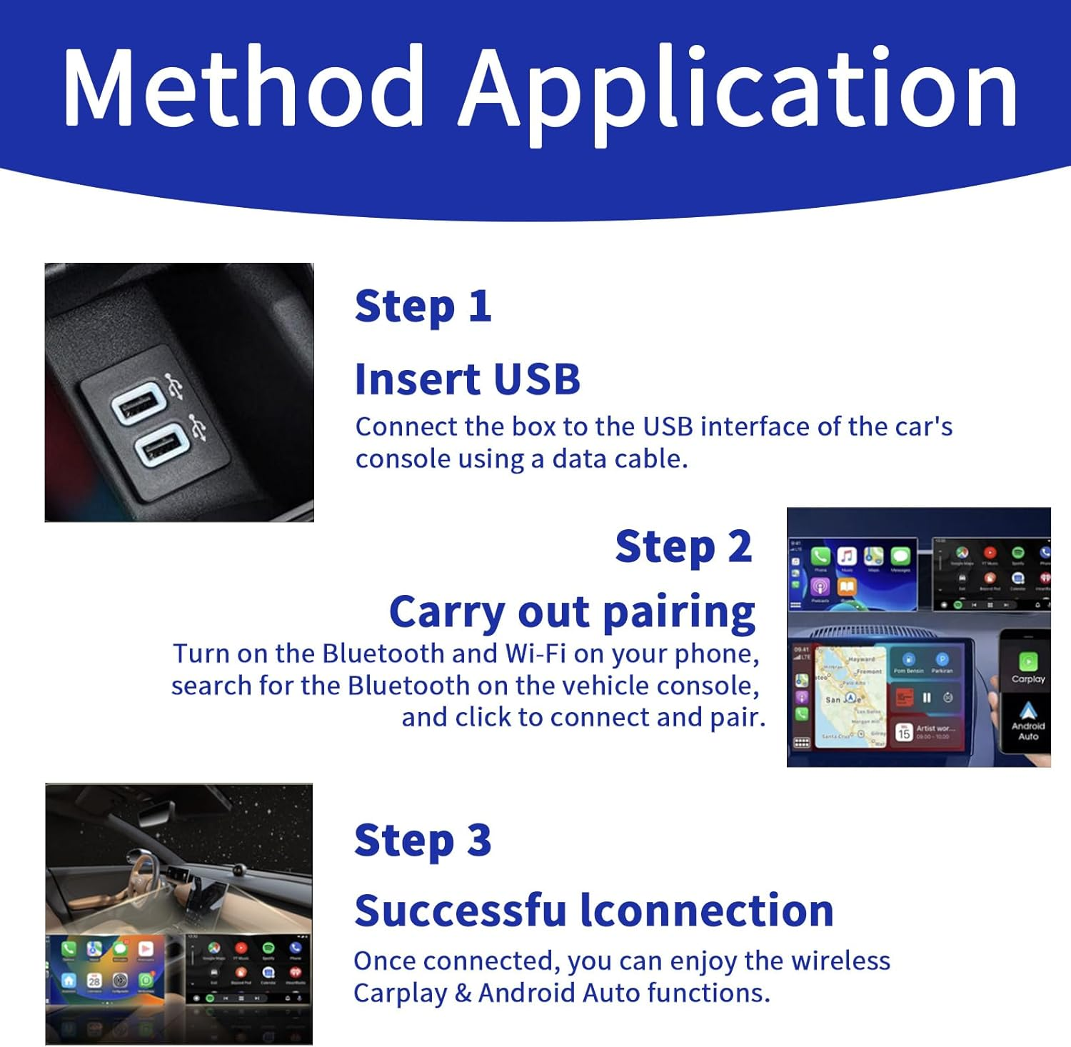 Gold Wireless Carplay Adapter, Bluetooth 5.0 Android Auto Wireless Adapter,Carplay Dongle,Android Auto Wireless Adapter, with a Powerful, Stable Transmission and Low-Power Consumption image number 3