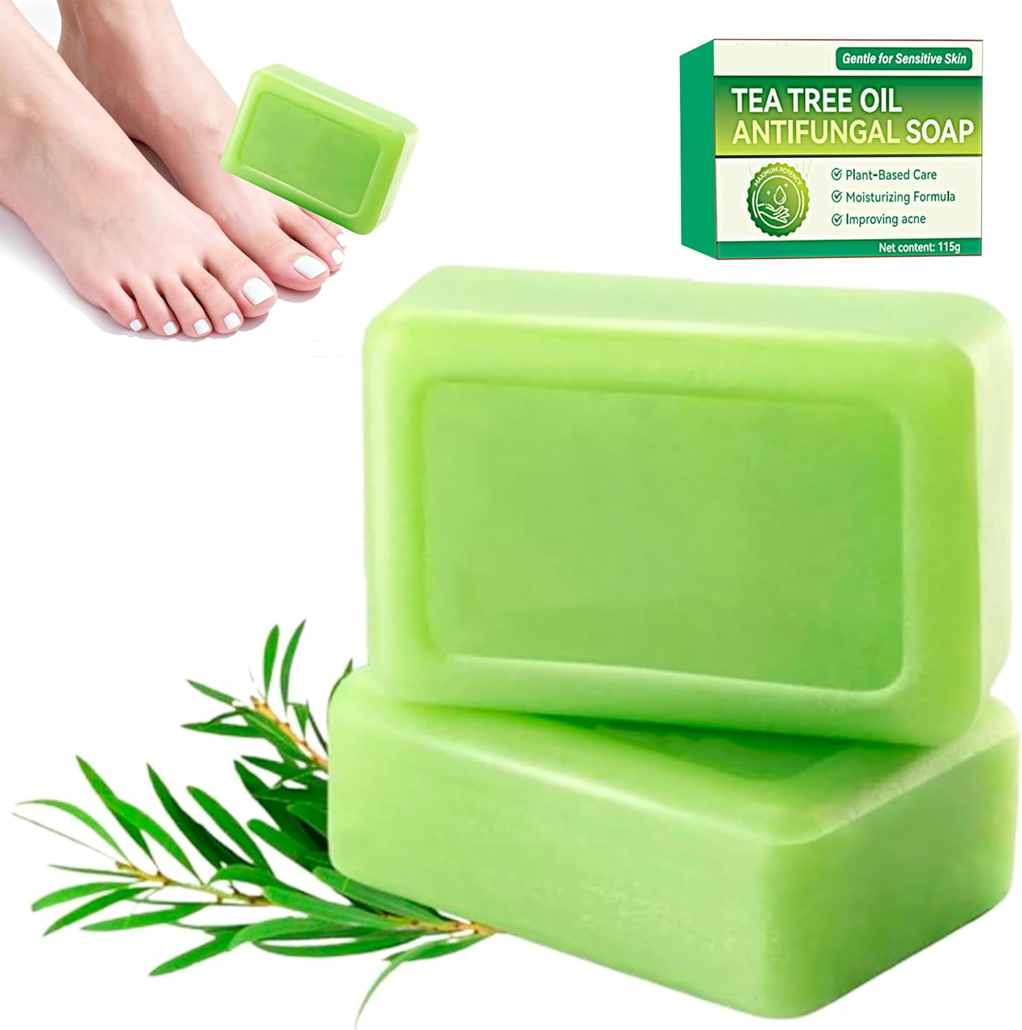 FLYTIN Loravey Relief Soap Bar, Tea Tree Oil Antifungal Soap, Natural Foot & Body Soaps for Healthy Skin, Plant-Based Formula, Refreshing Cleanse (2Pcs) image number 4