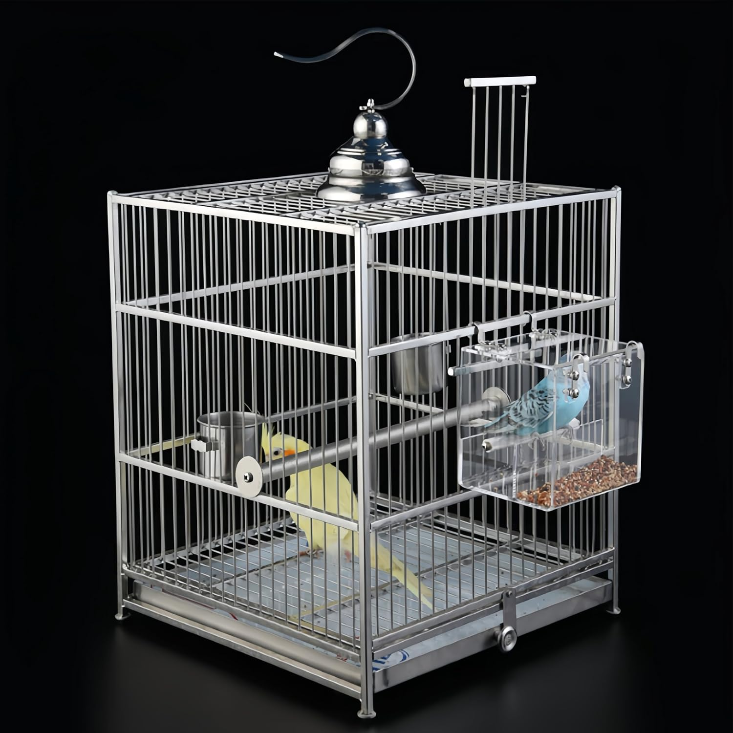 Acrylic Hanging Bird Bath Cage Bird Bathtub Bath Shower Box No-Leakage Pet Bathtub Feeder Cage Box for Parakeets Small Pet Parakeets Parrot with 4 Hooks image number 4