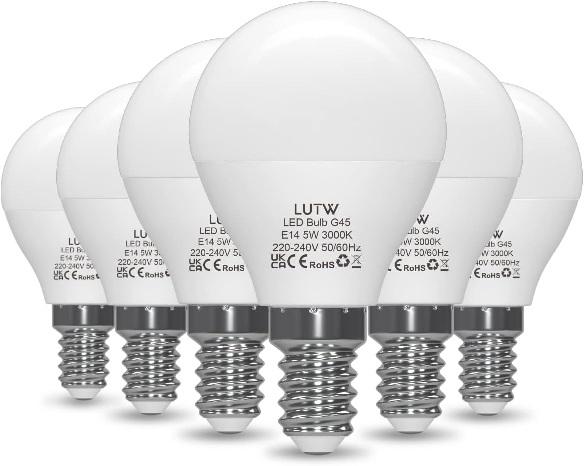 E27 LED Light Bulb, Small Edison Screw in Light Bulbs 5W (40W Equivalent) Cool White 6500K,G45 Golf Ball Energy Saving Bulbs for House Lighting, 480 Lumen Non-Dimmable, 6 Pack