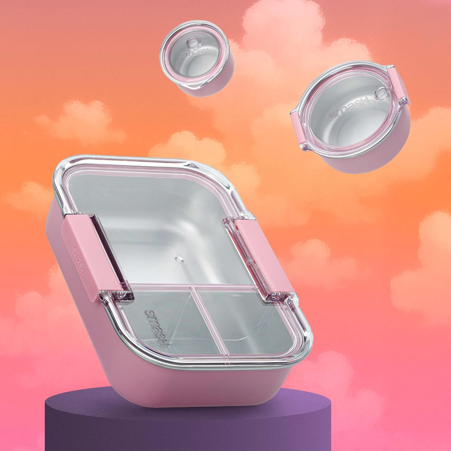 Smash Microwave-Safe Powder Coated Stainless Steel Mini Dressing & Sauce Pots &ndash; Pink, 60Ml (Pack of 3) | Leak-Proof, Airtight, Reusable | Fits inside Smash Bento & Meal Boxes image number 2