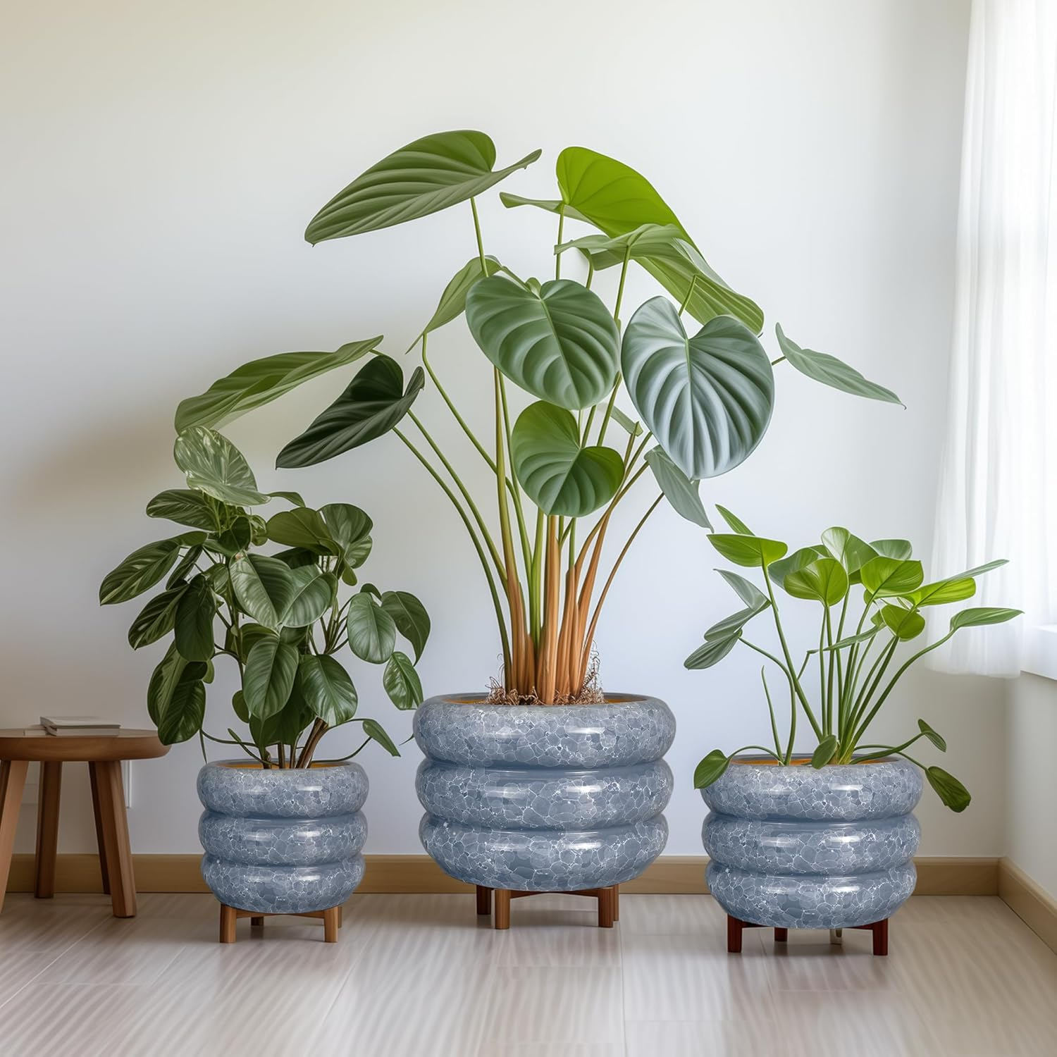 SQOWL Ceramic Planter 10 Inch - Indoor Plant Pot with Drainage Hole Outdoor Planter Large Flower Pot Modern Decorative Plant Pot for Bathroom Room Decorations Gray image number 5