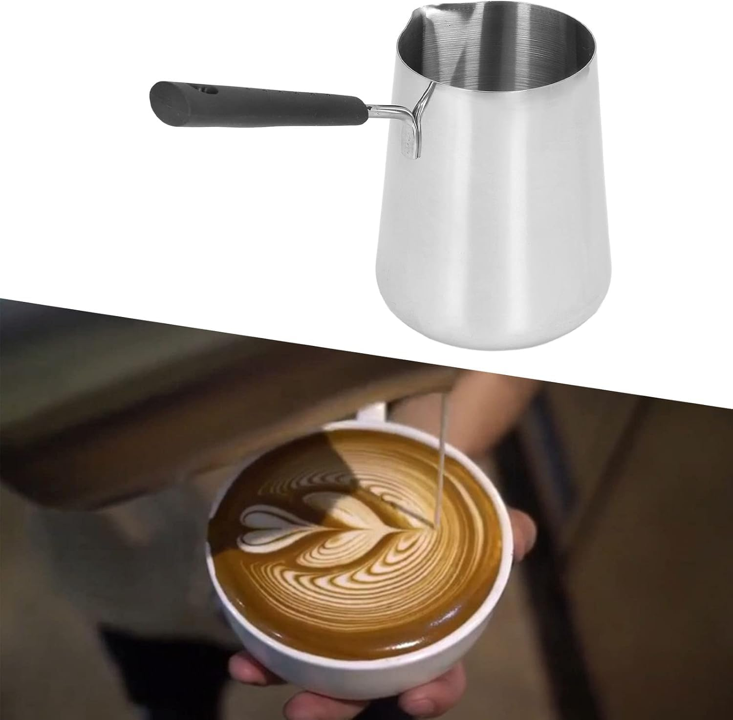 Coffee Pot, Butter Warmer Mini Stainless Steel Coffee Heating Melting Pot 900Ml for Home Cafe (Stainless Steel, One Size) image number 3