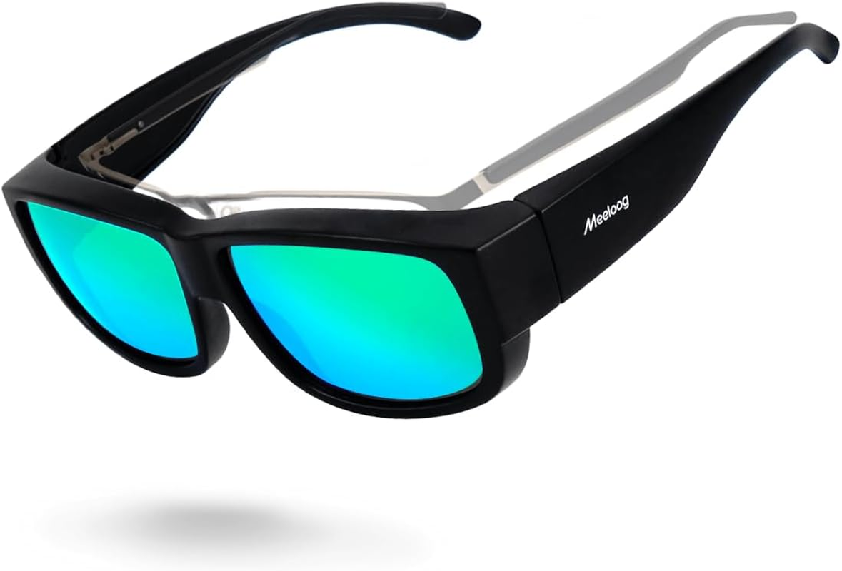 Meeloog Polarized Fit over Glasses Sunglasses for Men, Rectangle Wrap around Sun Glasses for Driving Riding Fishing MST0006