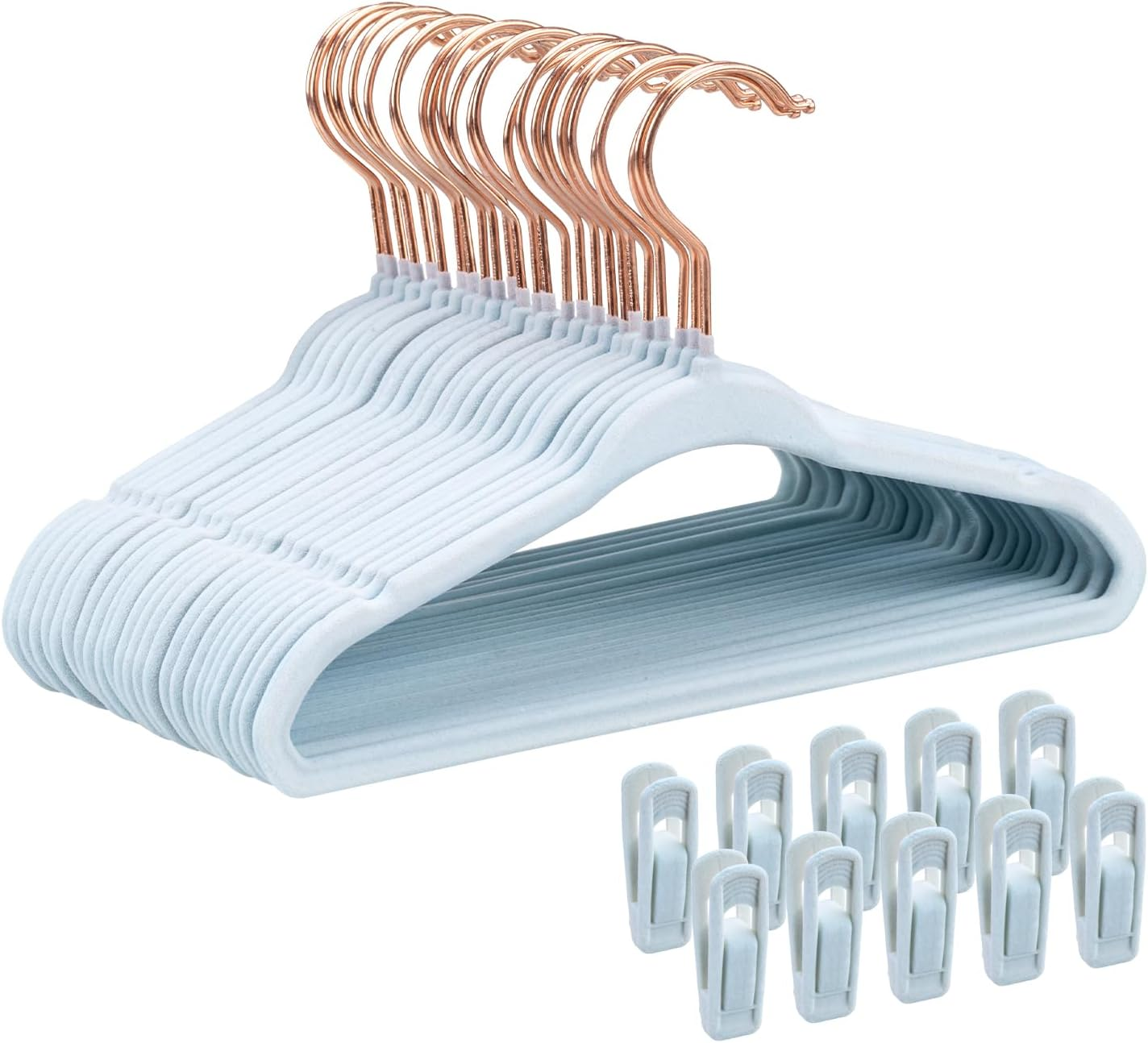 Tonswachic Kids Velvet Hangers - 11 Inch Non Slip Toddler Hangers - 50 Pack with 10 Finger Clips, White