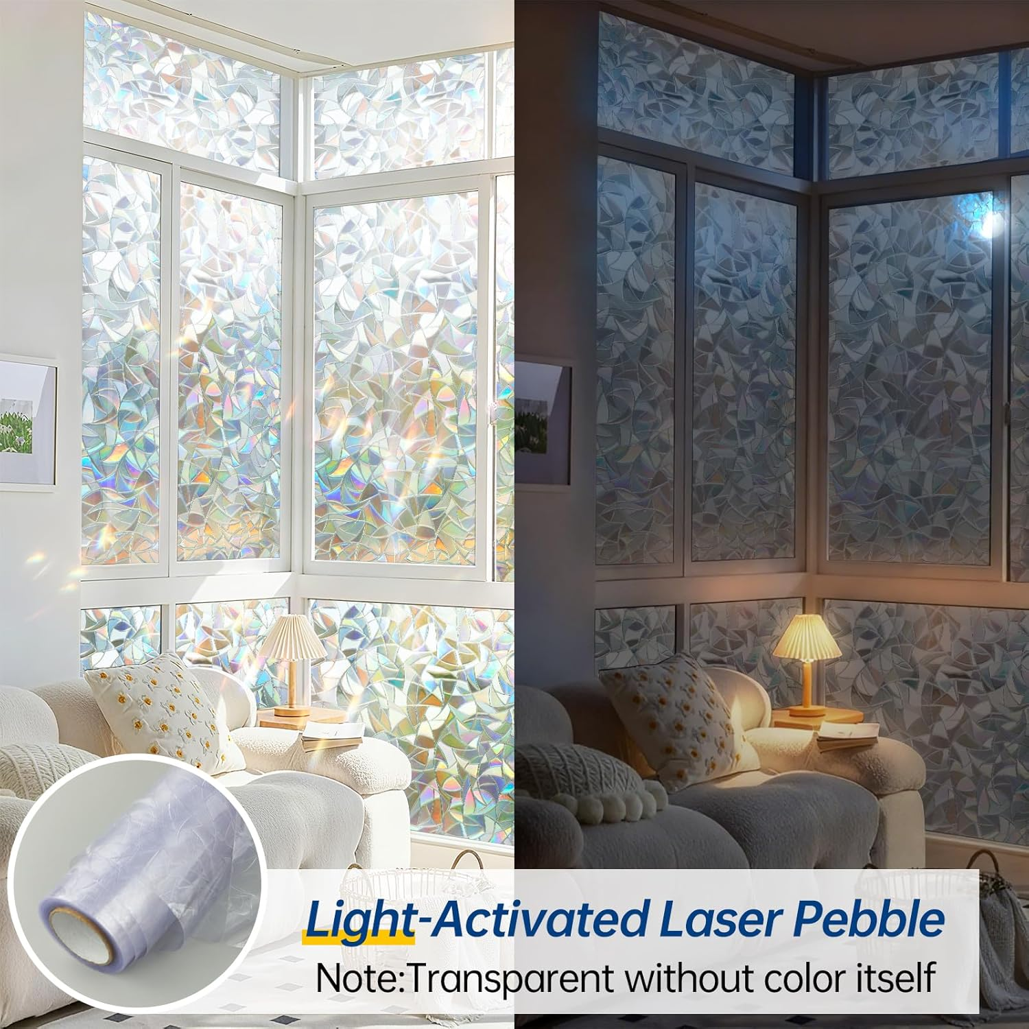 KAFUTER Rainbow Window Privacy Film Decorative, Stained Glass Window Tint for Home, 3D Decals Window Clings for Glass Windows, Static Cling Window Stickers Suncatcher Cover(Rainbow, 90X200Cm) image number 2