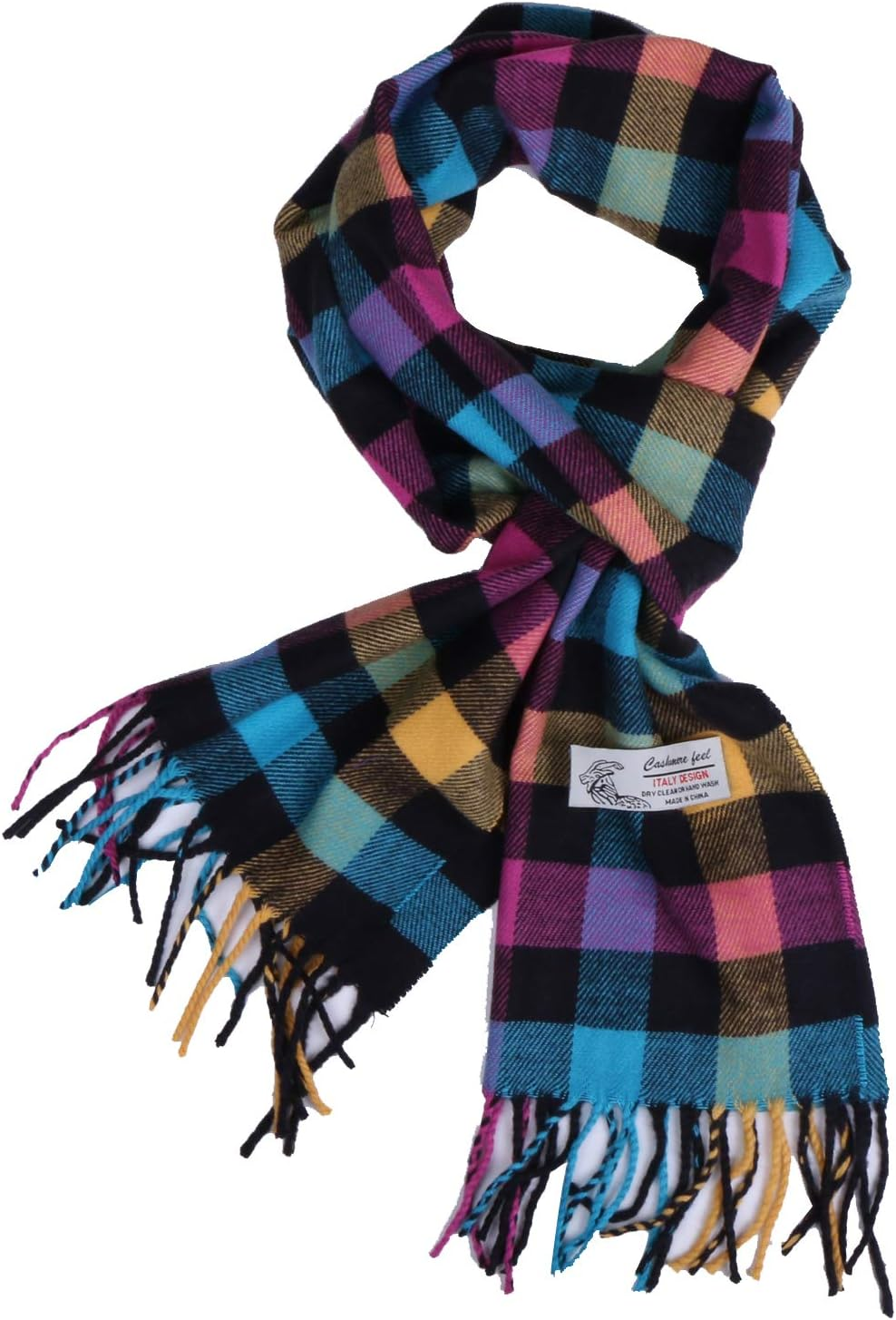 Herringbone Houndstooth Checked Pattern Cashmere Feel Classic Soft Luxurious Winter Scarf for Men Women image number 4