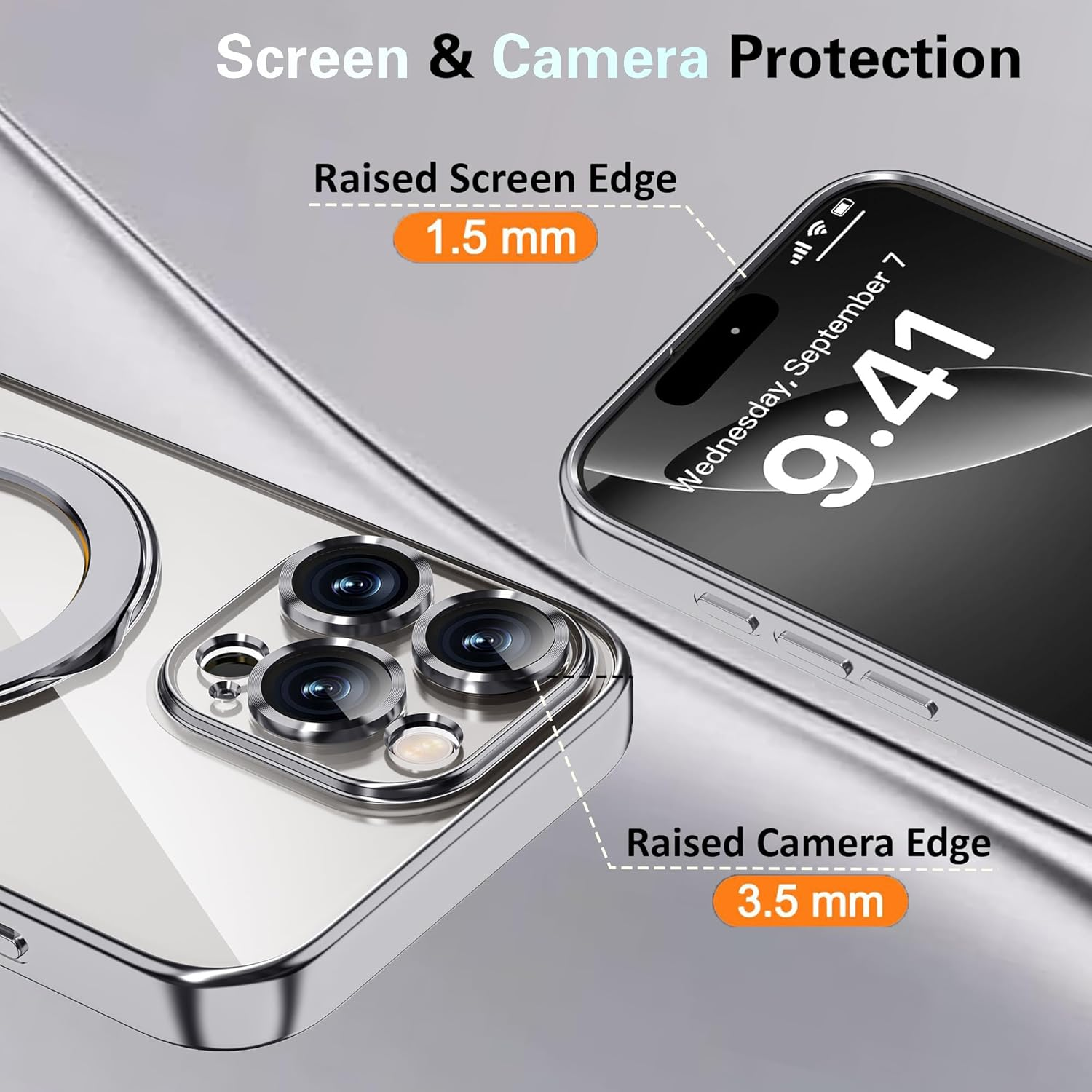 For Iphone 16 Pro Max Case, Phone Case Iphone 16 Pro Max with Invisible Magnetic Ring Stand [Compatible with Magsafe] [Full Camera Protection] Plating Clear Back Phone Case Covers, Silver