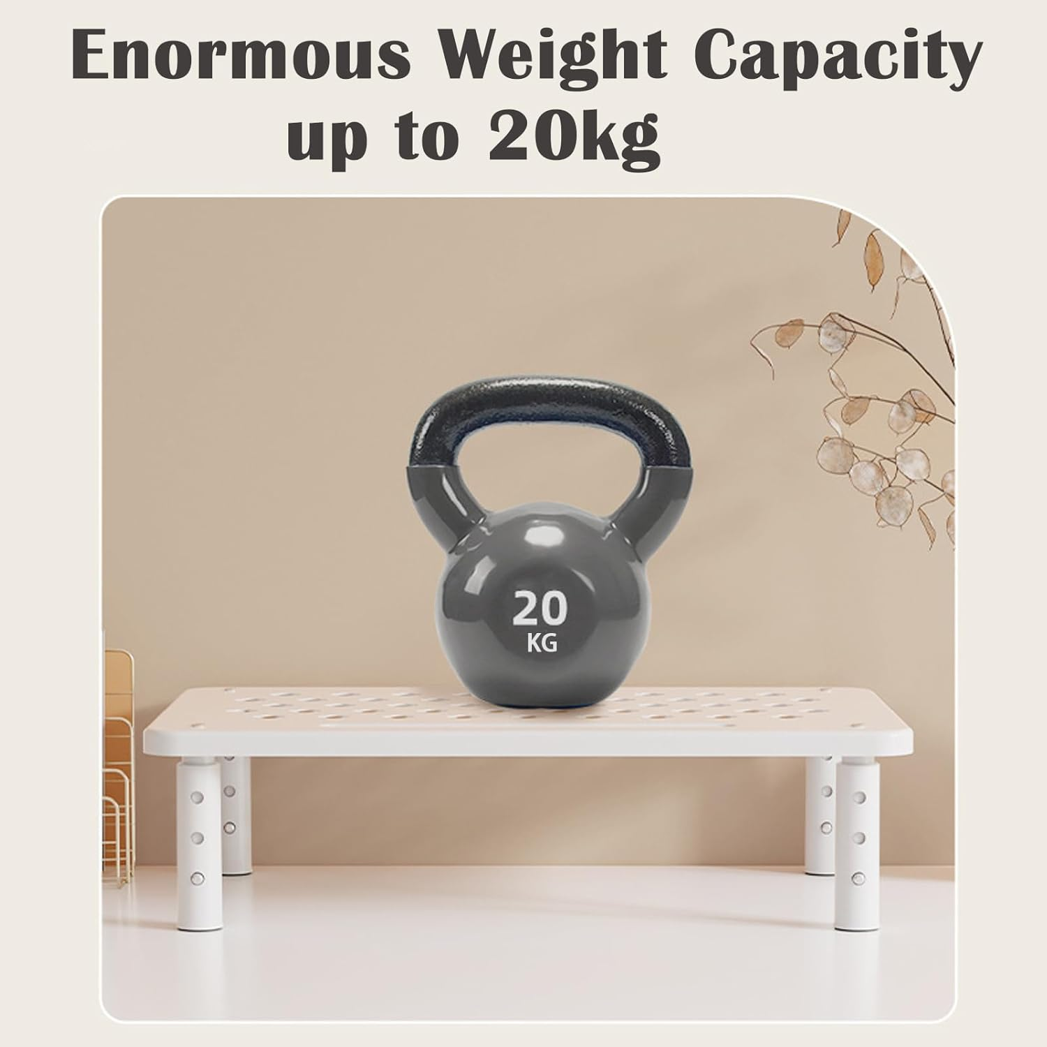 1 Pack White Metal Monitor Stand Riser, 3 Height Adjustable, Mesh Holes, Metal Shelf Holder, Screen Floor Stand Riser image number 6