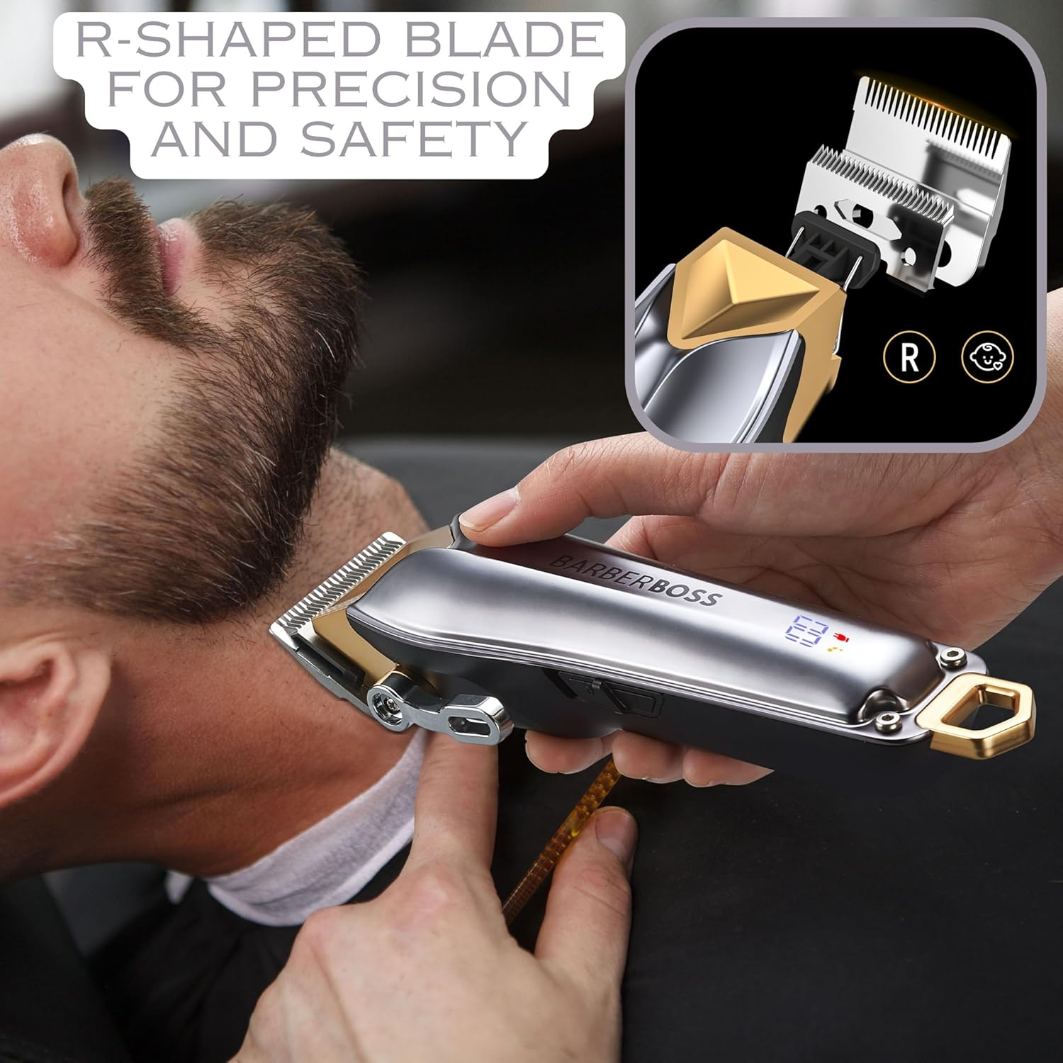 Barberboss Hair and Beard Trimmer Set for Men, Wireless Men'S Hair Trimmer with Adjustable Rotary Knob, 6 Attachments, USB Charging Function and LED Display, Complete Grooming Kit for Men image number 5