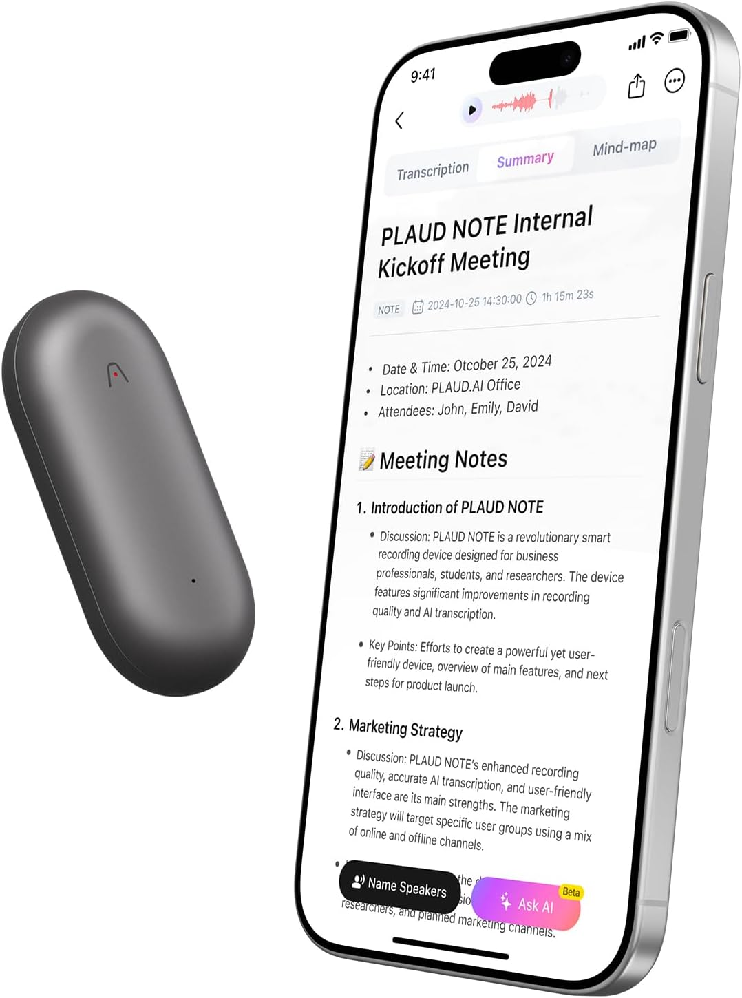 AI Voice Recorder, PLAUD Notepin Voice Recorder, App Control, AI Notetaker, AI Transcribe & Summarize, Support 112 Languages, 64GB Memory, Audio Recorder for Lectures, Meetings, Cosmic Gray