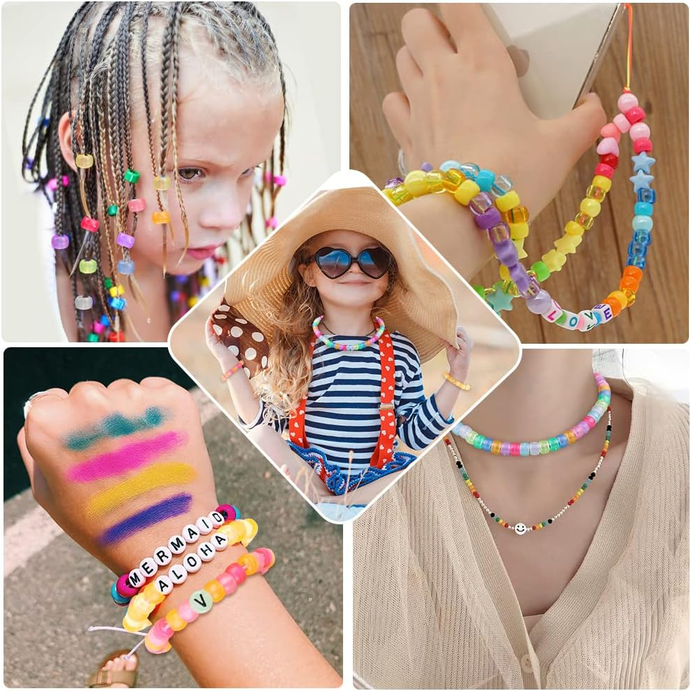 1000Pcs Glow in the Dark Pony Beads Mix 9 Colors Glow Pony Beads Luminous Beads Bulk Acrylic Hair Beads Plastic Pony Beads for Hair Braiding Bracelets Necklaces Making image number 3