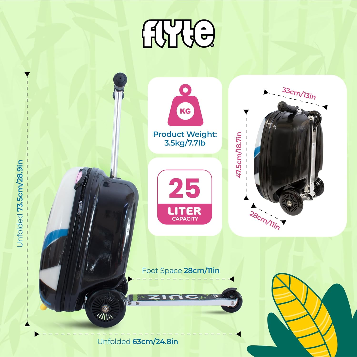 Zinc Flyte Kids Suitcase Scooter Penni the Panda 18" image number 6