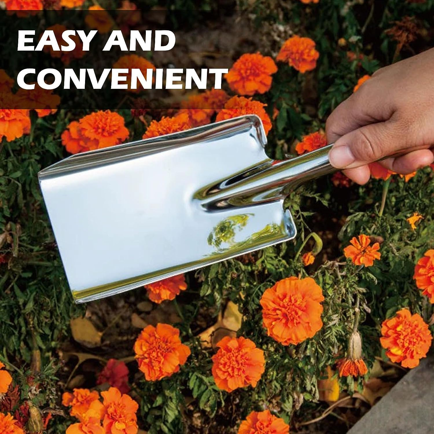 Garden Shovel, Garden Trowels Hand Tool, Stainless Steel Garden Trowel, Bend-Proof Small Shovels for Digging, Spade Shovel Garden Shovels for Planting, Gardening Tools for Kids, Women (Square) image number 4