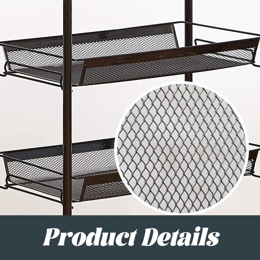 SHENMAIDAY 4-Tier Rolling Storage Rack Cart, Multi-Function Practical Storage Rack, Metal Mesh Rolling Cart, Kitchen Storage Cart with Wheels and 4 Side Hooks,Movable Trolley (Black) image number 4