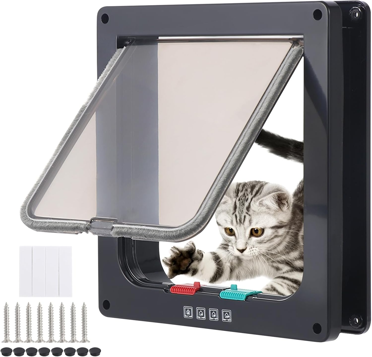 Coolty Cat Door Lockable Cat Flaps Pet Safety Interior Door with 4 Way Locking Pet Flap for Wall Interior Exterior Door (L, Black) image number 3