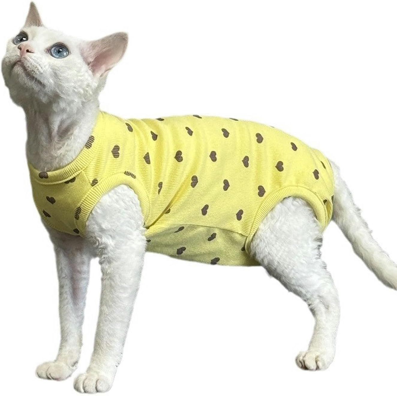 IUOUTG Sphynx Cat Clothes Hairless Cat Shirt Breathable Cotton Pet Clothes round Collar Kitten Pullover Vest Sleeveless Four Leg Cat Pajamas with Cute Heart Pattern for Cornish Rex Devon Rex image number 1