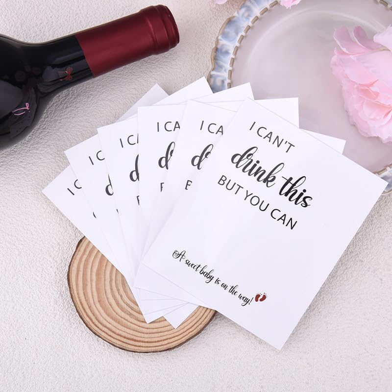 I Can'T Drink This but You Can Pregnancy Announcement Wine Labels Funny Baby Announcement Gifts for Family New Dad Grandparetns Friends Wine Bottle Stickers (Set of 6) image number 1
