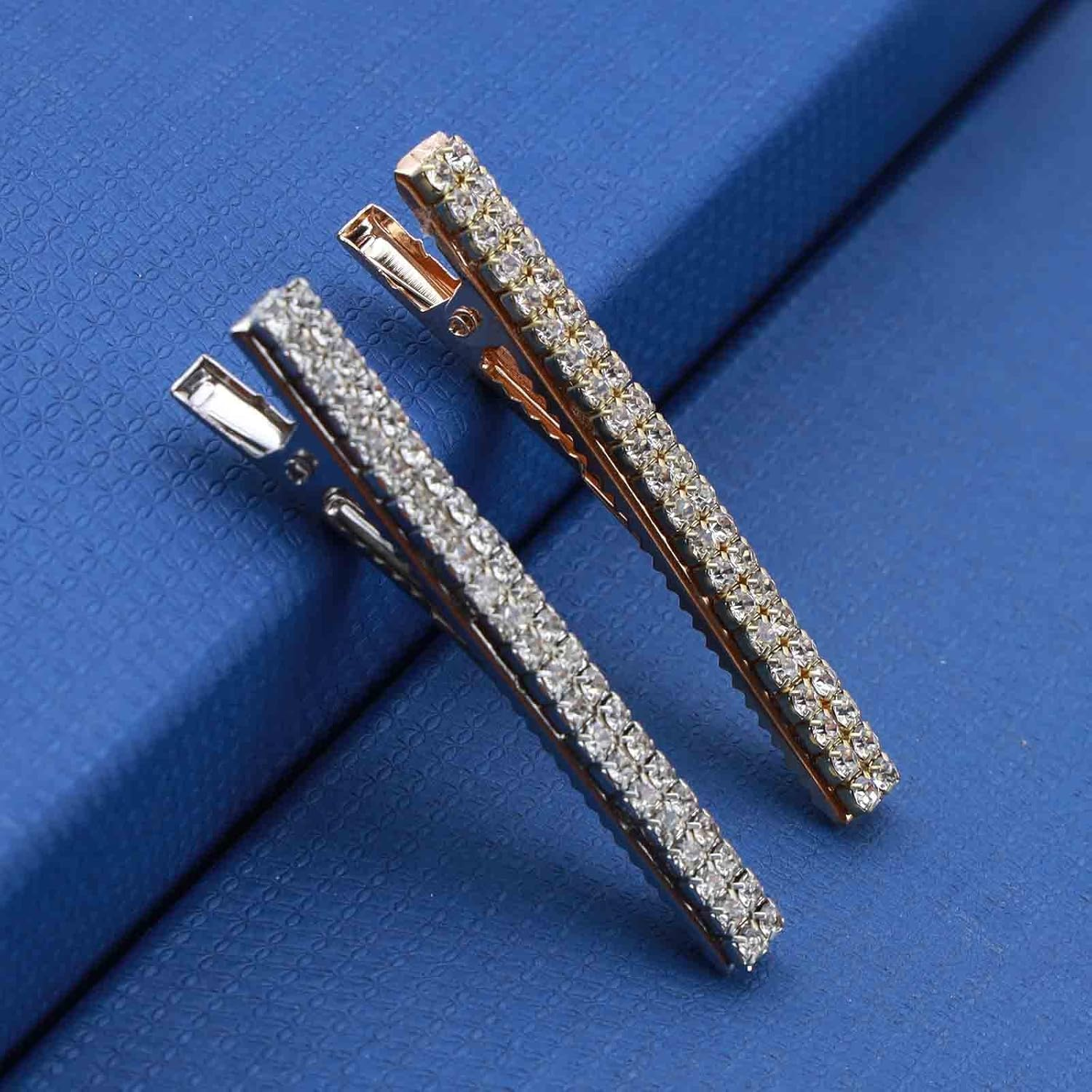 Yheakne Boho Crystal Hair Clip Pen Gold CZ Bar Hair Clip Barrette Vintage Hair Clip Pins Decorative Hair Clip Rhinestone Bar Hair Clip Shiny Bridal Hair Accessories for Women and Girls (Gold A) image number 2