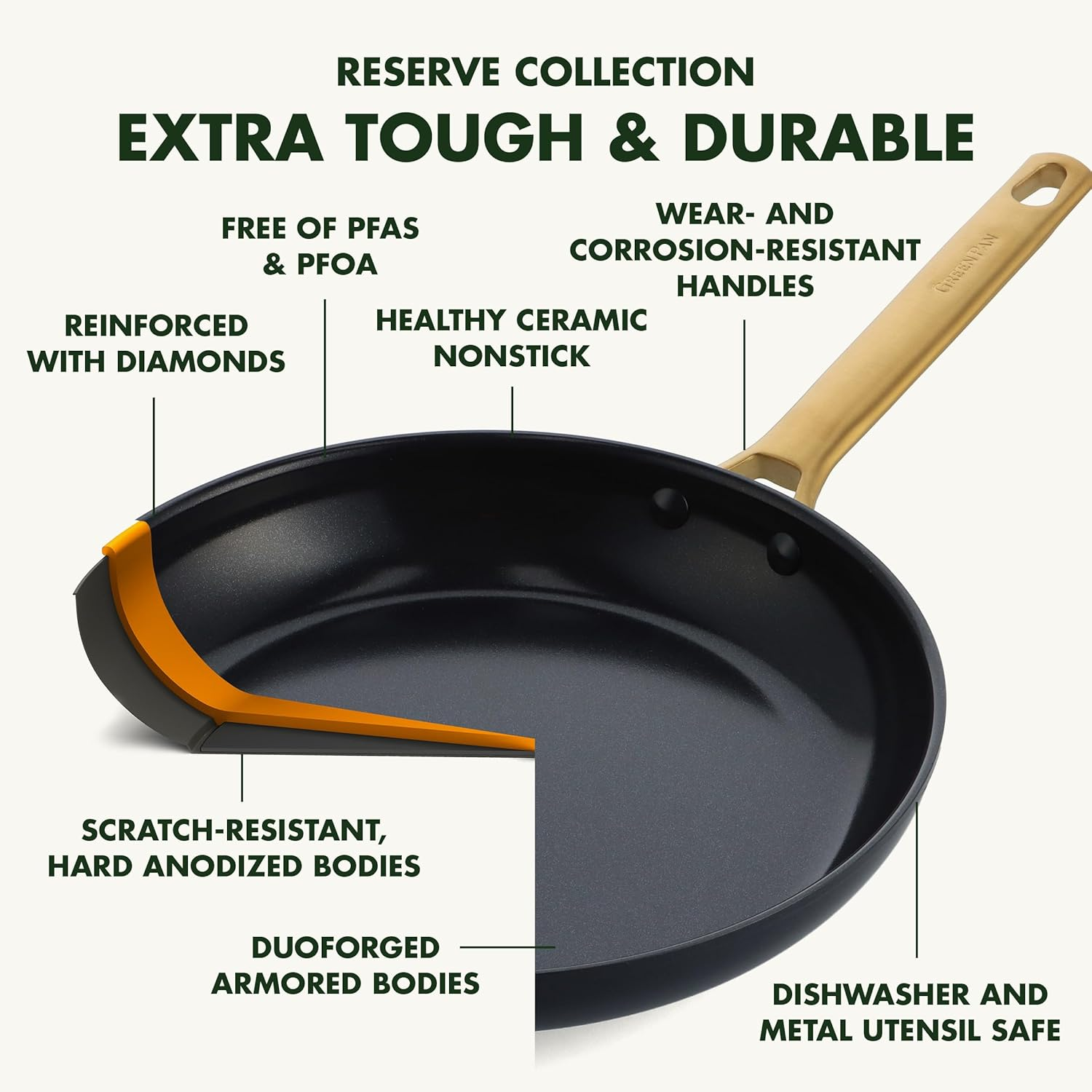 Greenpan Reserve Hard Anodized Healthy Ceramic Nonstick 40 X 33 Cm Roasting Pan with Stainless Steel Roaster Rack, Gold Handles, Pfas-Free, Dishwasher Safe, Oven Safe, Black image number 4