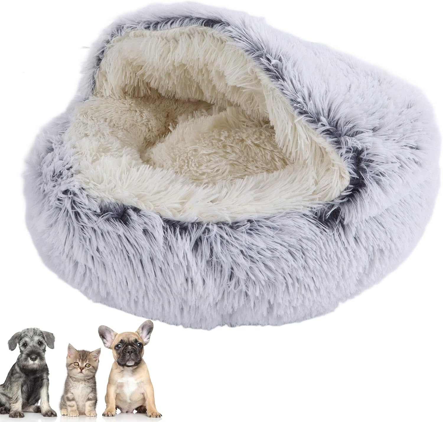 EVTSCAN round Cat Bed Soft Comfortable Plush Safe Warming round Cat Dog Cushion Bed for Small Pets image number 3