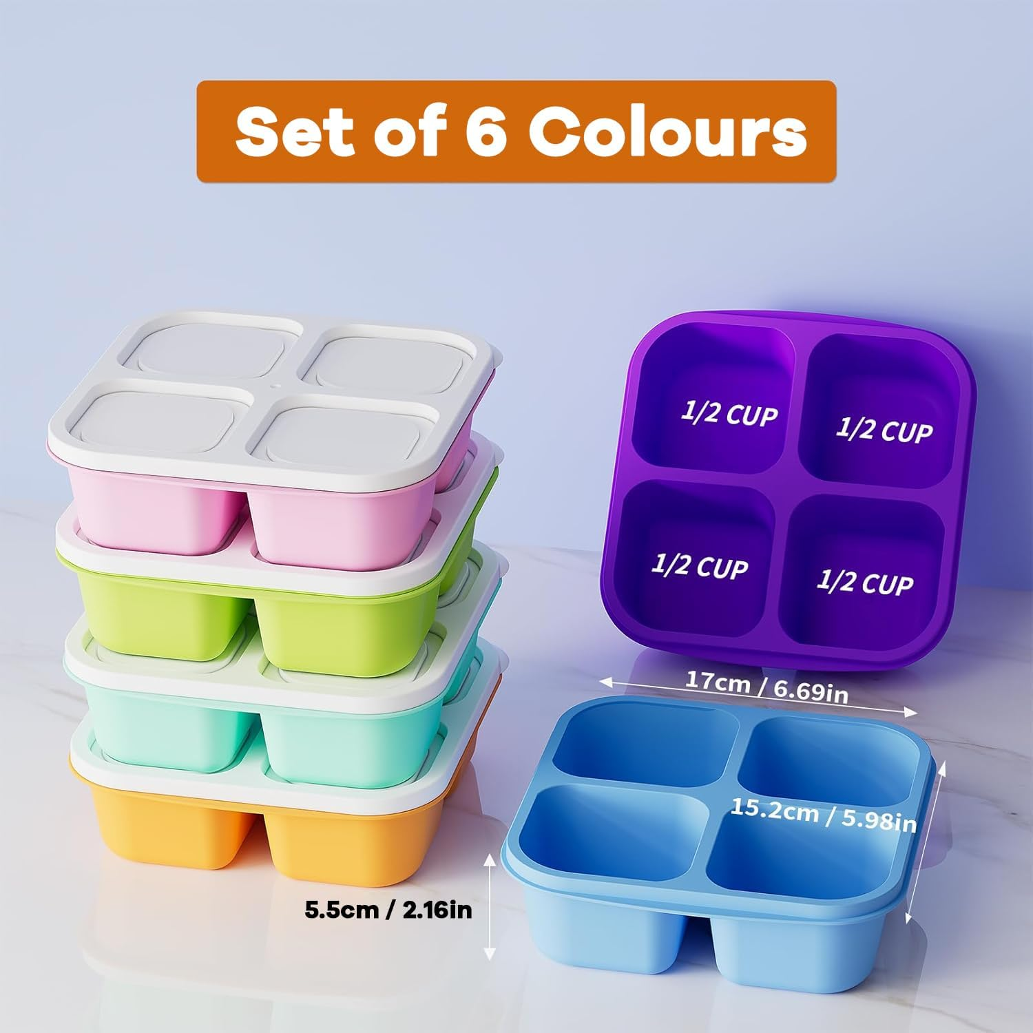 6 Pack Snack Containers, Reusable 4 Compartment Bento Lunch Boxes Food Storage Container with Lids, Divided Lunchable Container, Freezer, Microwave & Dishwasher Safe image number 2