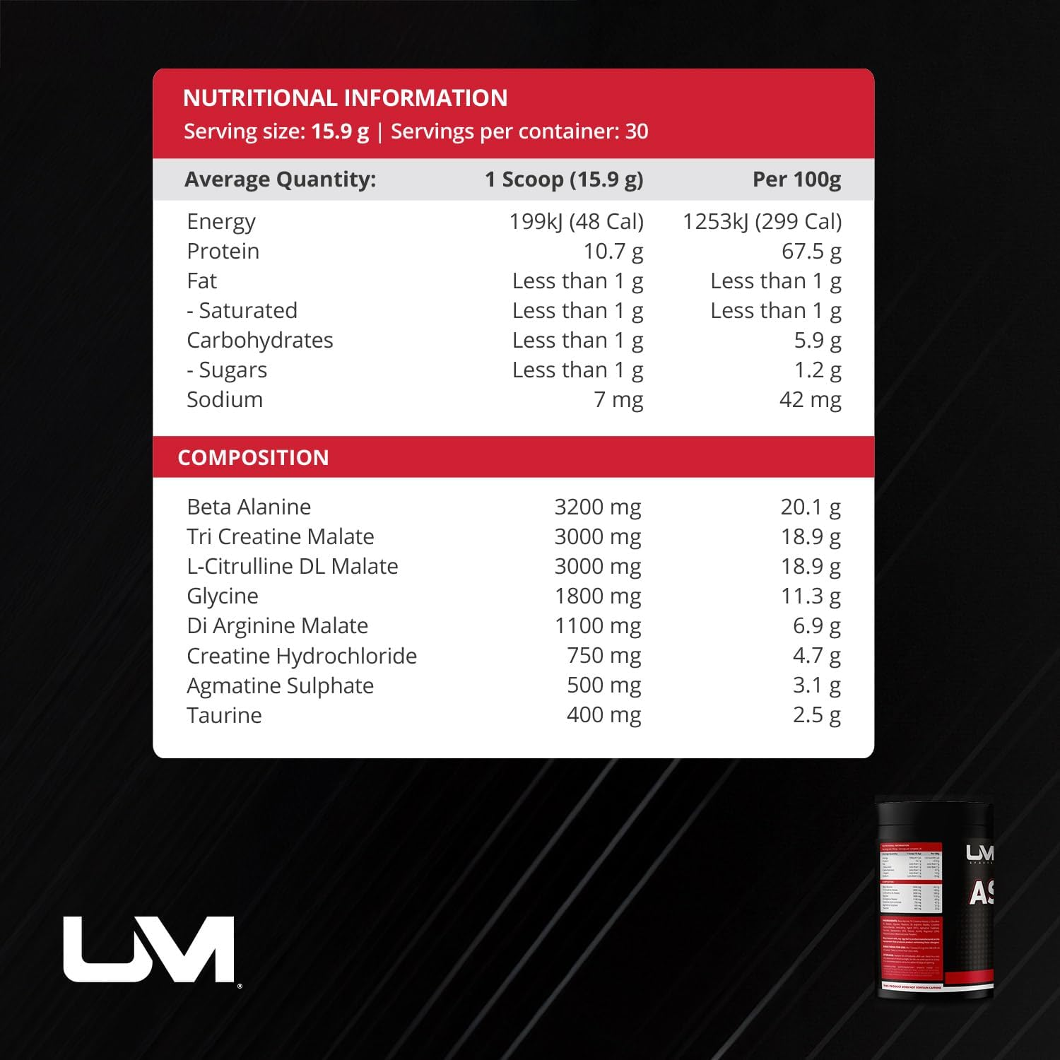 UM Sports Ascend Non-Stim Pre-Workout - Nitric Oxide Boost, Enhanced Endurance & Pump - No Caffeine - Preworkout Supplement Drink for Men & Women (Watermelon Wonder, 30 Serve) image number 2