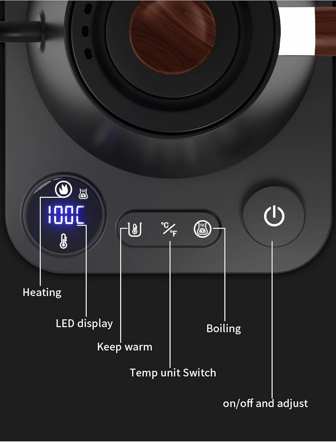 Smart Digital Electric Kettle with Variable Temperature Control, Stainless Steel Inner, 1200W Quick Heating Gooseneck Electric Kettles, Stylish Matte Finish for Coffee & Hot Beverages, 0.9L (Black) image number 2