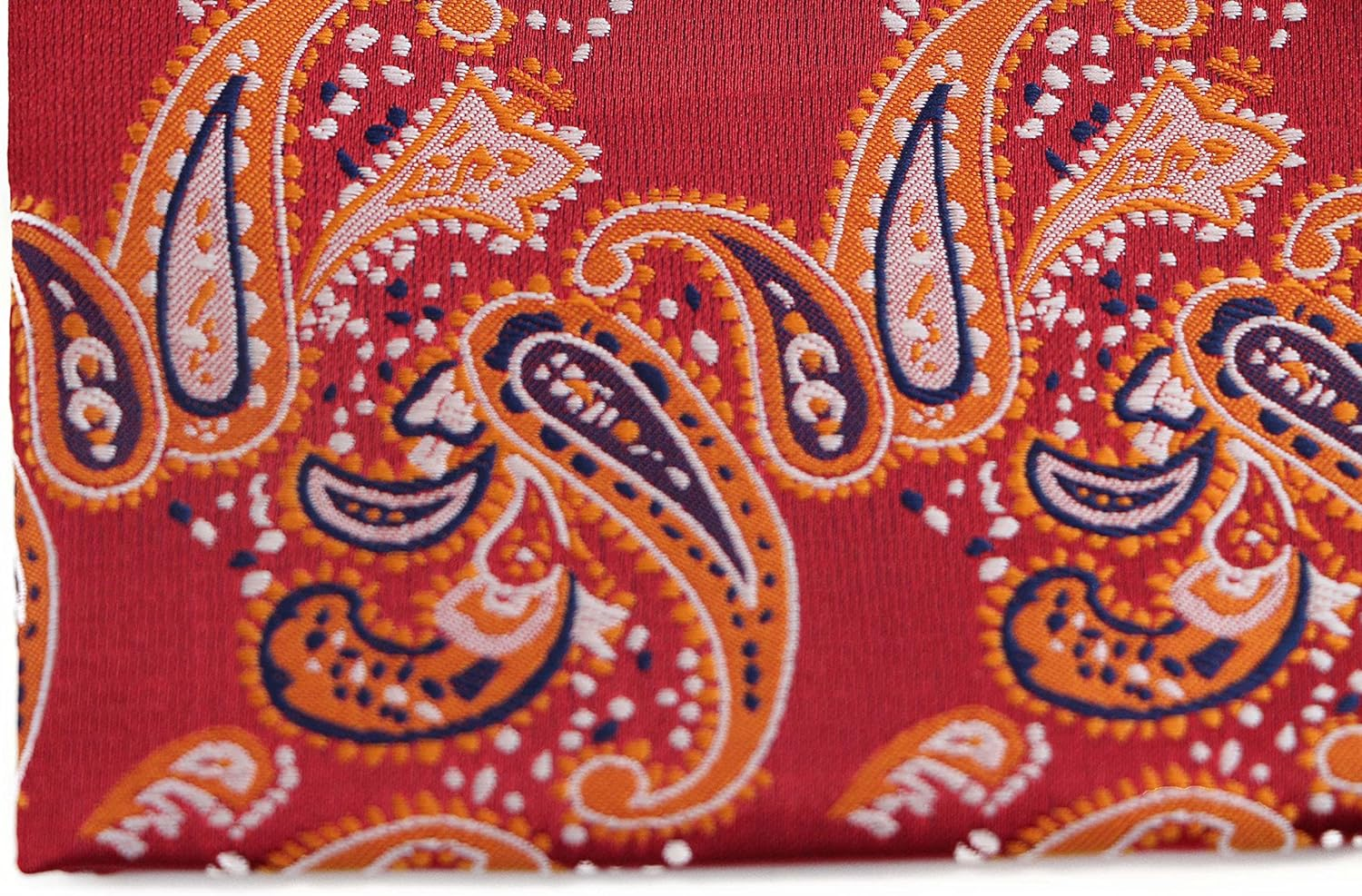 Mens Red & Orange Paisley Silk Pocket Square Red, Orange, Black, Silver image number 1