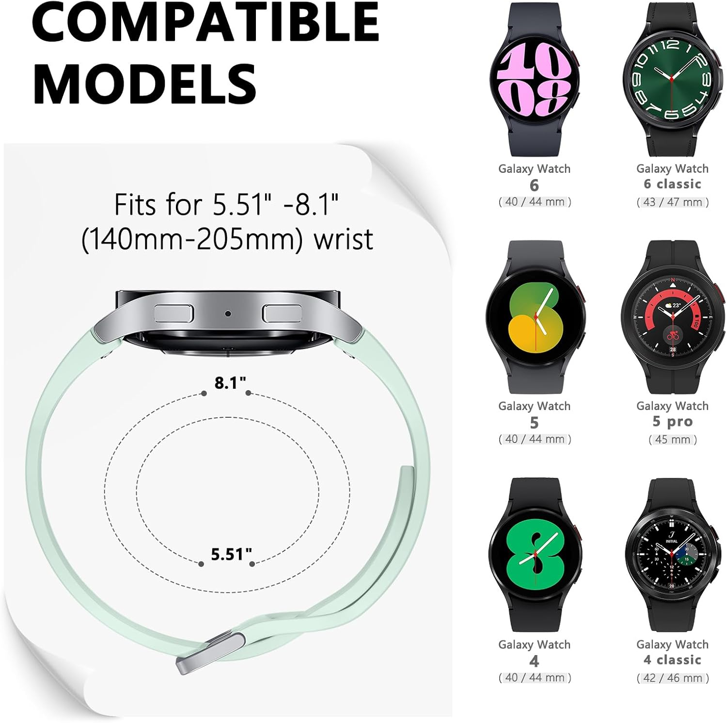 Galaxy Watch 7/FE/6/5/4 Band 40Mm 44Mm,For Samsung Galaxy Watch 5 Pro Band 45Mm,Soft Silicone Sport Strap Correa Galaxy 6/4 Classic Bands 47Mm 43Mm/46Mm 42Mm Women Men,No Gap Release Button Wristbands - Icy Blue-Silver Buckle image number 4