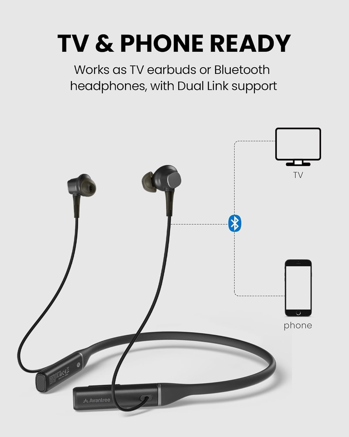 Avantree Loop Dock &ndash; Auracast Wireless Earbuds for TV, Bluetooth Neckband Headphones with Drop-In Charging Dock, Low-Latency Audio, 3 EQ Modes with Voice Clear, Senior-Friendly Lightweight Design image number 5