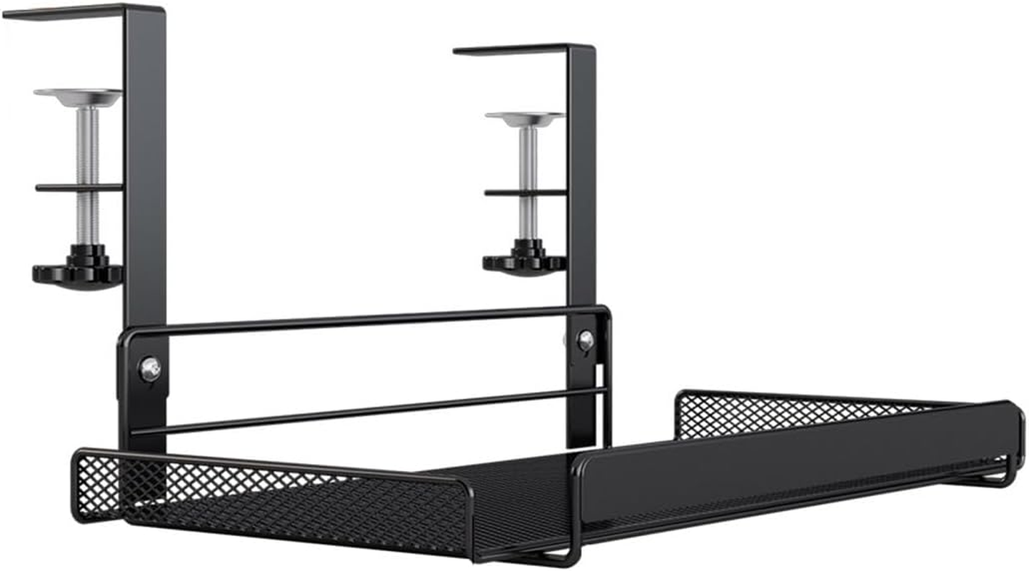 AIMALL Adjustable under Desk Storage Shelf, Non-Perforated Wire Management Rack, 14.4X7.9 Inches, White Mesh, Ideal for Cable & Accessory Organization