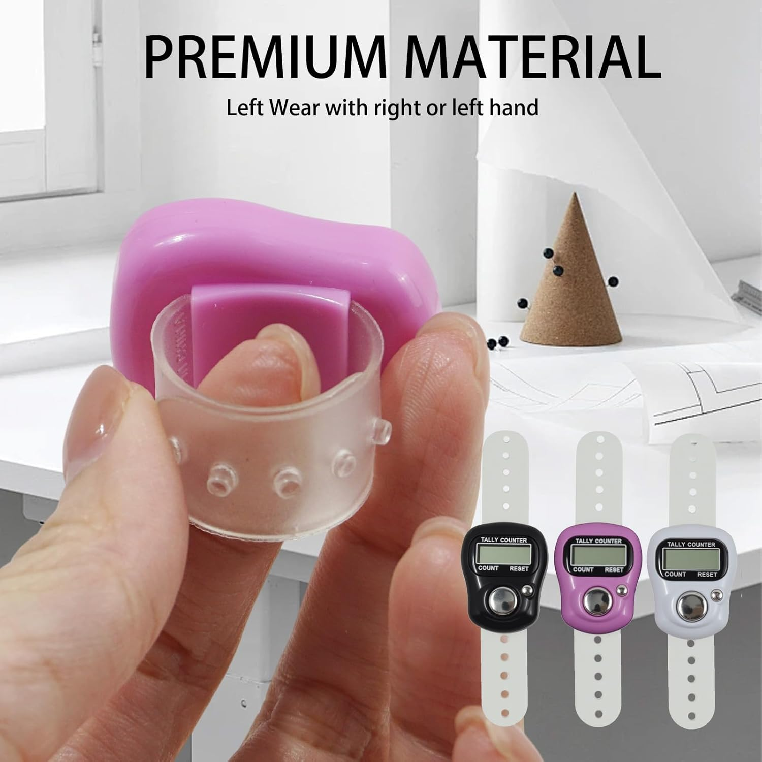 6 Pcs Electronic Finger Tally Counter Crochet Tension Rings Set, Mini LCD Digital Display Handheld Pitch Clicker, Adjustable Crochet Yarn Tension Ring for Knitting Crocheting Easy to Carry (Colors)