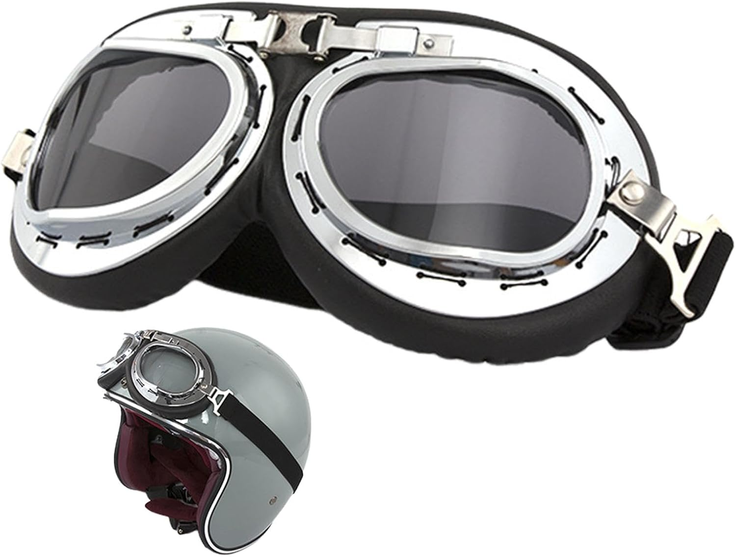 Motorcycle Goggles for Men - Vintage Motorcycle Riding Goggles - Motocross Goggles, Motorcycle Goggles over Glasses, Outdoor Sports Eyewear for Men Women Adult image number 2