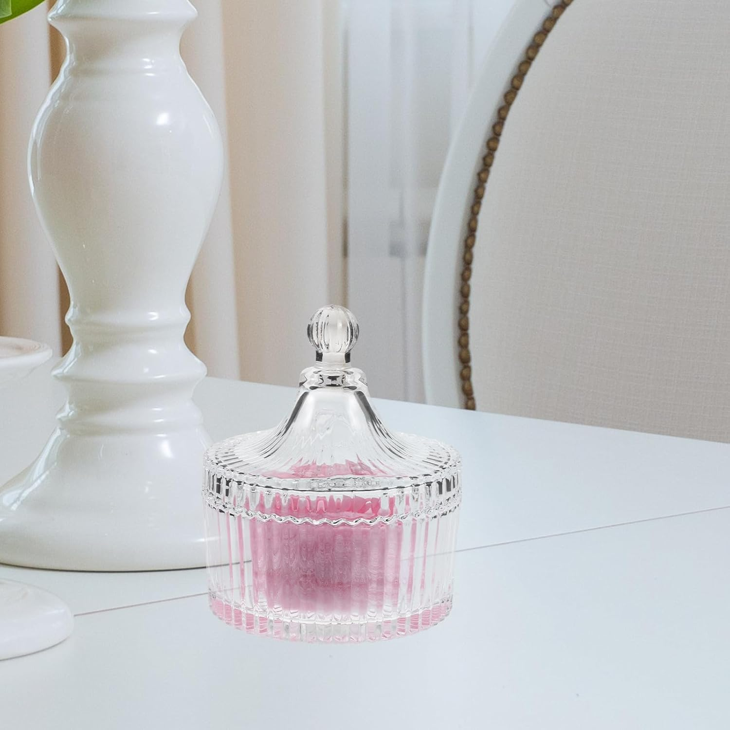 HOMOCONO Large Fluffy Soft round Powder Puff with Pink Butterfly Ribbon 90X30Mm for Body and Face Loose Powder Application, Reusable Washable Cosmetic Puff with Glass Container for Women image number 6