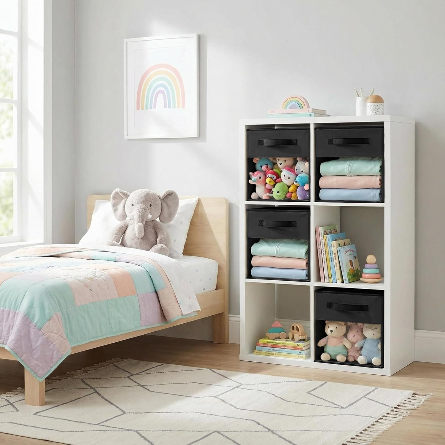 DECOMOMO Storage Bins, Cube Storage Bin with Window, Fabric Storage Cubes for Shelves (11" / 6Pcs, Black) image number 7