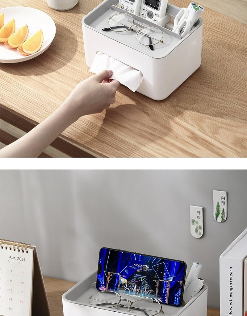 Rectangular Tissue Box Cover - Multifunctional Tissue Holder with Organizer for Desktop Livingroom Bedroom Home Office. image number 6