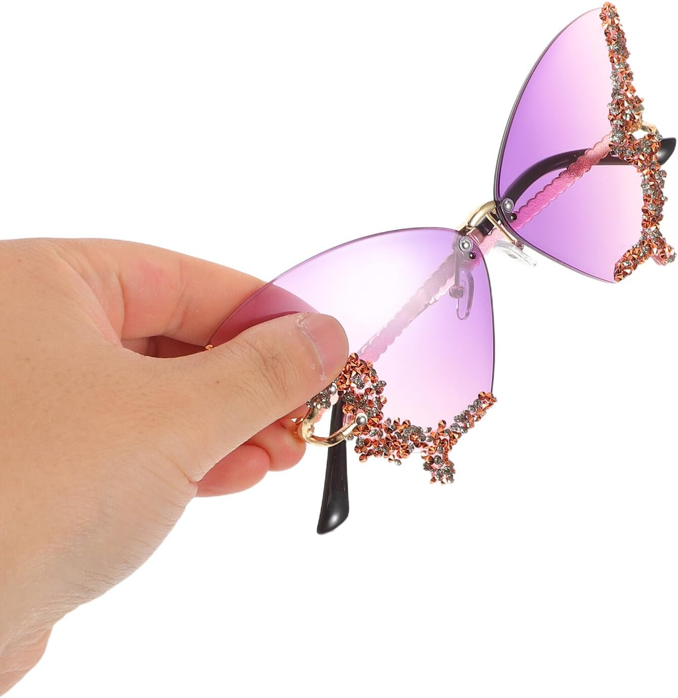 Yardenfun 4Pcs Rhinestone Butterfly Sunglasses for Women Lightweight Rimless UV Protection Retro Style for Beach Parties Festivals and Everyday Wear image number 5