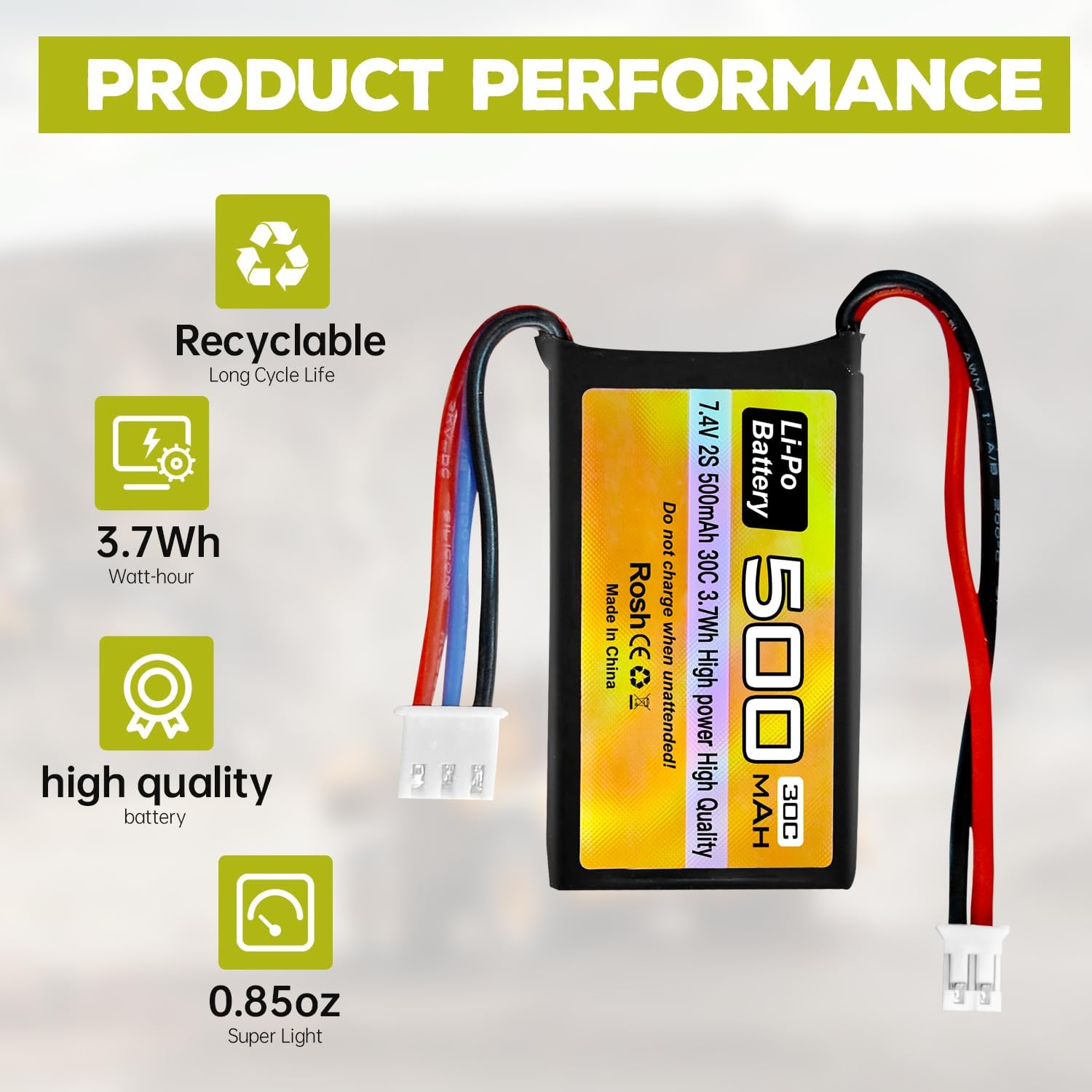 2PCS 7.4V 500Mah 30C Lipo RC Vehicle Battery with PH2.0 Plug and 2In1 Charger for AX24 SCX24 RC Vehicle Model Battery Compatible with Most 1/10, 1/16, 1/18, 1/24 RC Vehicles and Trucks image number 6