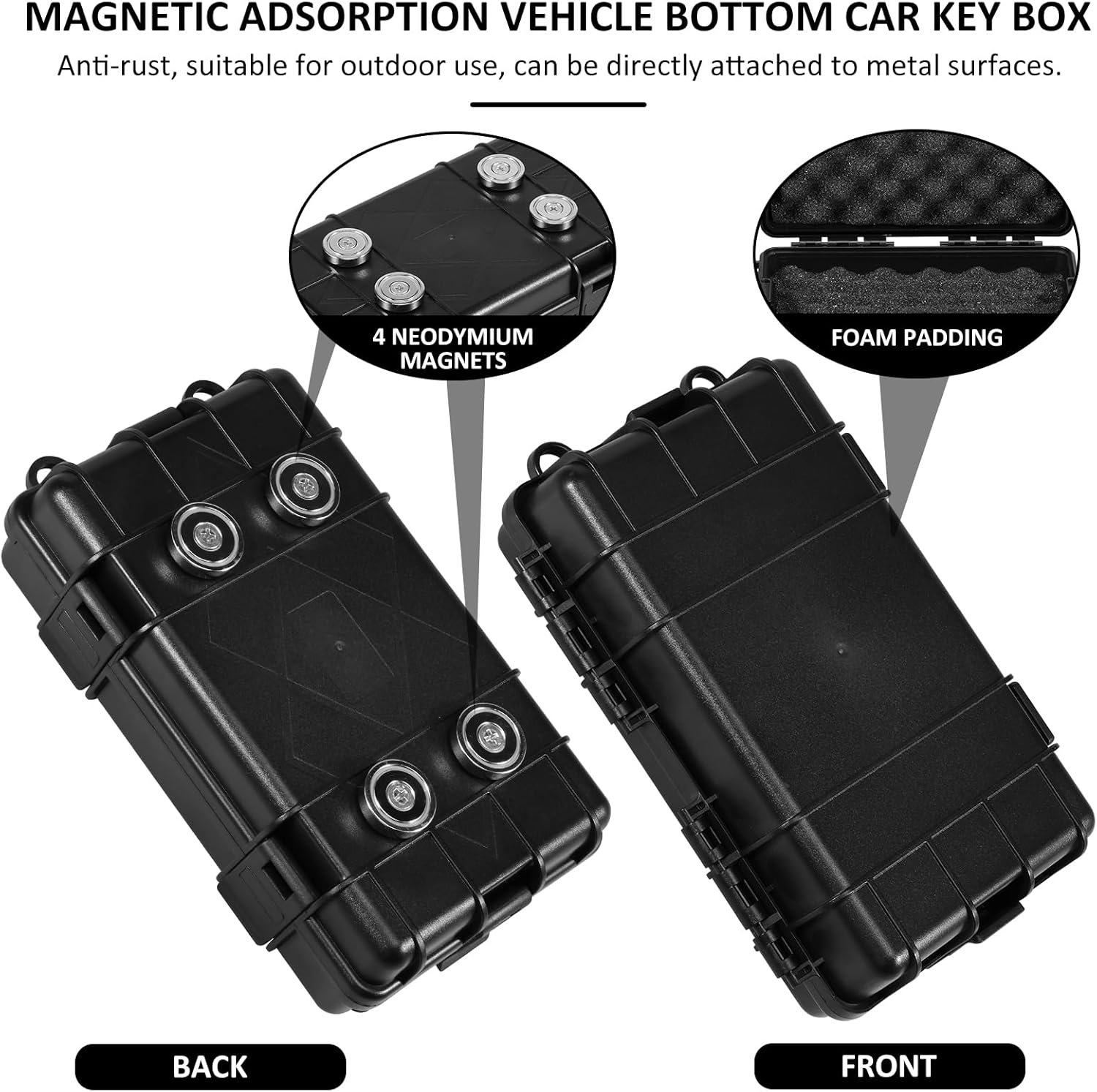 Magnetic Key Box under Car Vehicles, Hide a Key Magnetic under Car Key Holder Spare Key Hider, Waterproof Hidden Key Holder Case for Outdoor Travel, Magnet Key Box under Car image number 5