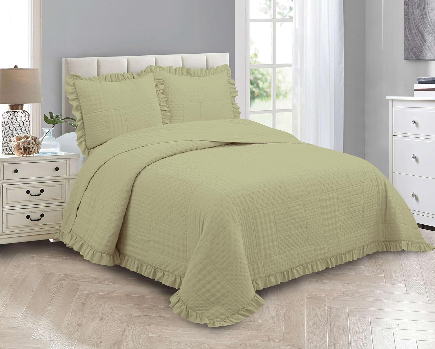 MK Collection Embossed Modern Ultasonic Quilted Oversized Coverlet Bedspread Set Solid Color New #Ruby (Pink, Full/Queen) image number 4