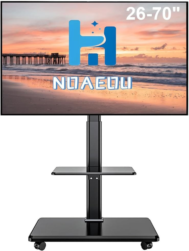 NOAEOU Movable TV Stand with Wheels,Suitable 26-70 Inch Screen TV Stands,Tv Table,Mobile TV Floor Stand,Swivel & Height Adjustable,For Family Living Room Bedroom Meeting (Black AU) image number 1