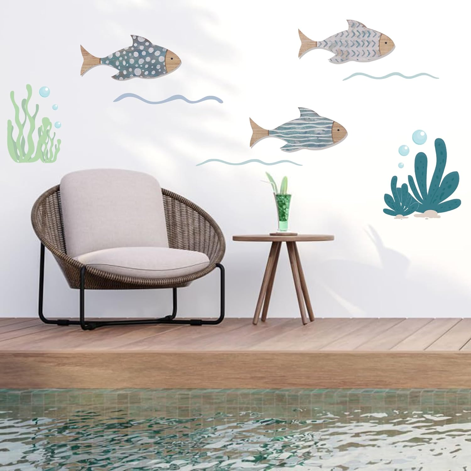 3 PCS Wooden Fish Coastal Decor Set, Beach Themed Room Decor, Vintage Lake House Decor, Nautical Ocean Fish Wall Art for Home Bathroom Living Room image number 5