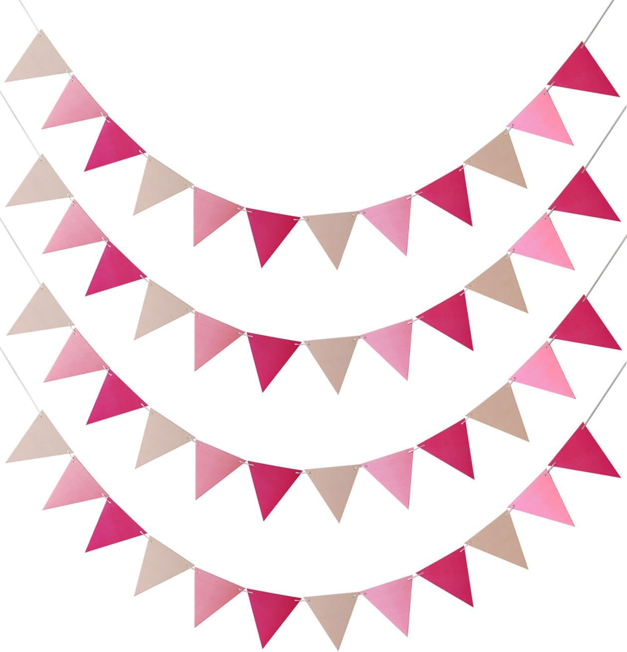 48Pcs Rainbow Pennant Banner, Betterjonny 4 Pack Felt Fabric Flags Pennant Banners Triangle Flag for Party Wedding Christmas Birthday Bedroom Decoration