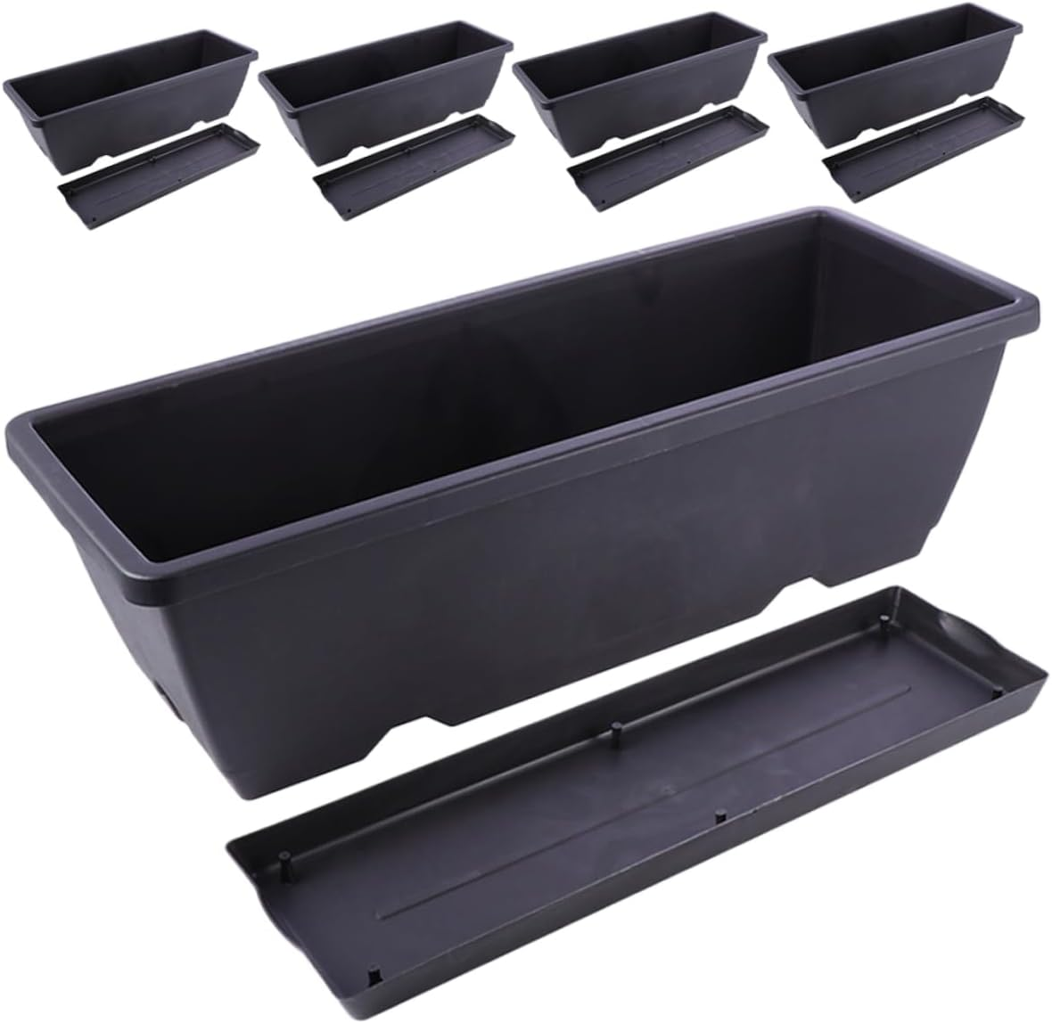 Didiseaon 5 Sets Rectangular Gardening Pots with Trays Durable Outdoor Planters for Vegetables Flowers Herbs for Windowsills Balconies and Patios image number 3