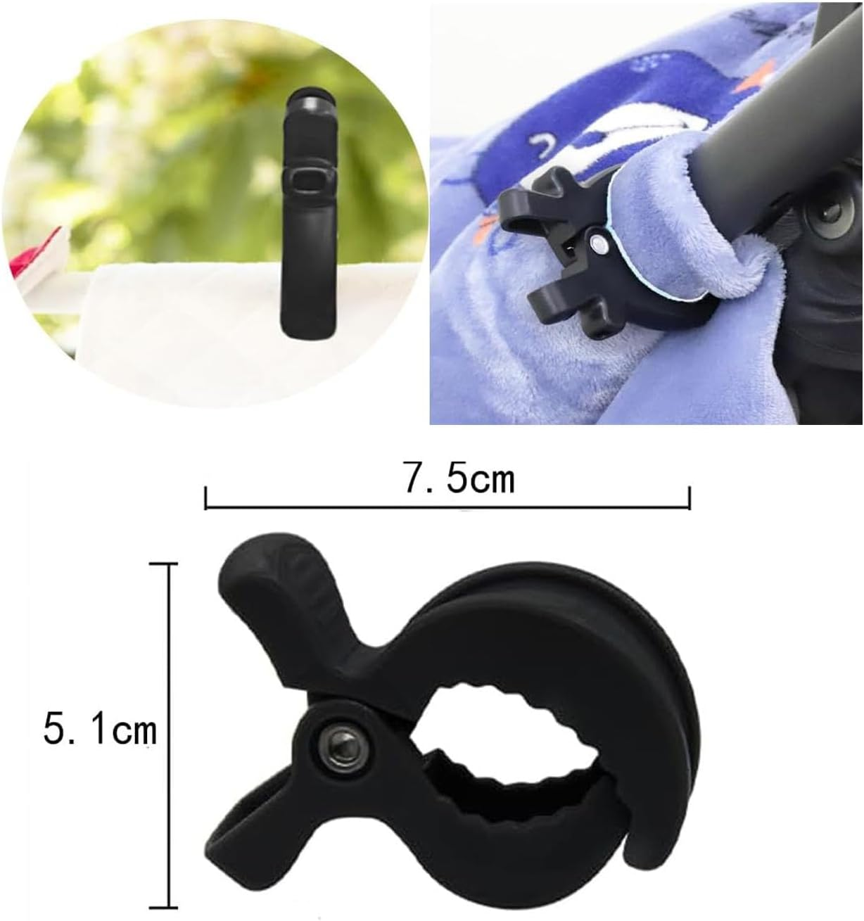 6 Pack Universal Stroller Pegs,Canopy & Nursing Cover,Toy Holder & Blanket,Pram Clips for Muslin Sun Shade, Car Seat & Buggy Accessory(Black) image number 5