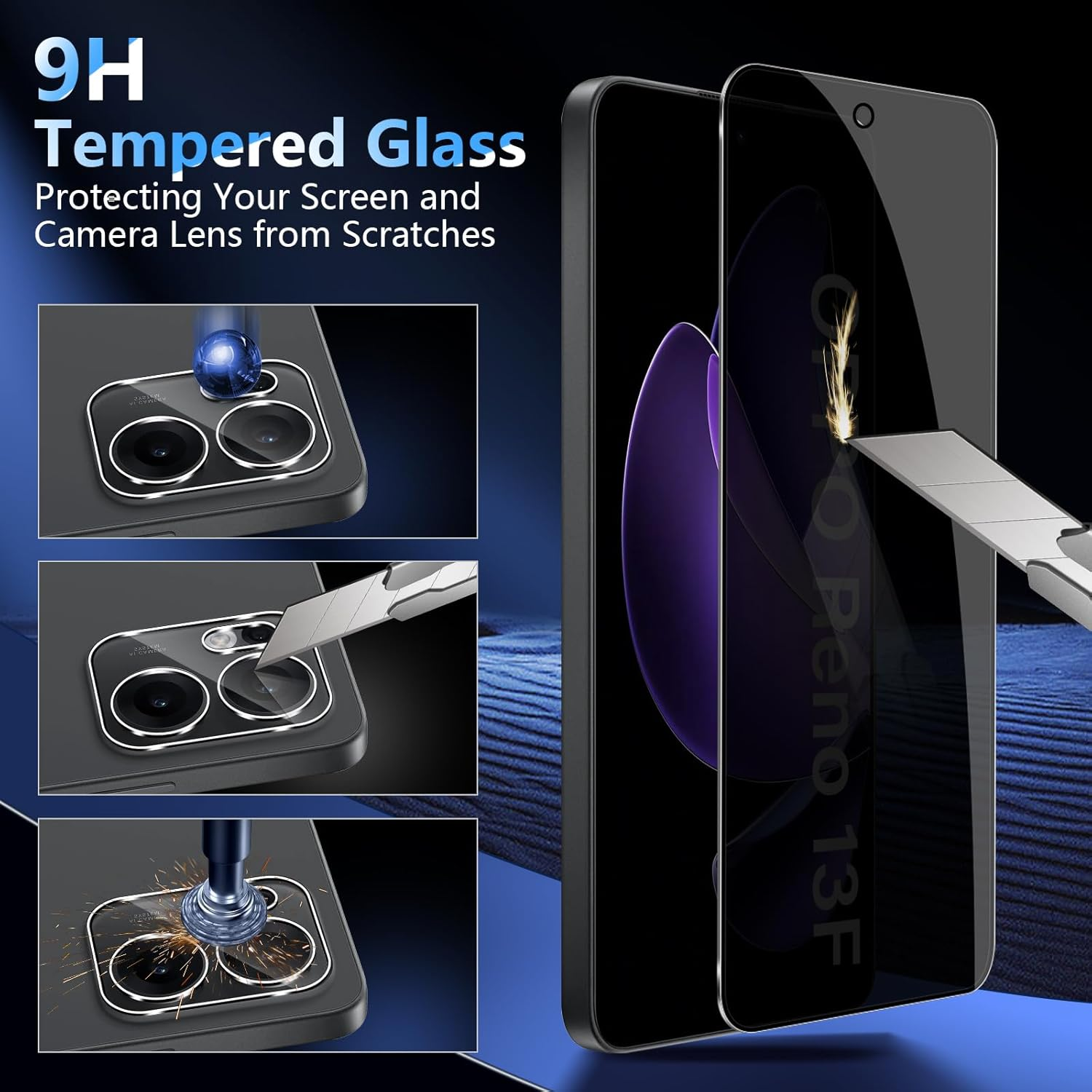 Liilaa Privacy Screen for OPPO Reno 13F/13FS for Tempered Glass, Pack of 2 anti Spy Tempered Glass Screen Protector Film and 2 Camera Protective Film, 9H Hardness Privacy Film, Scratch-Resistant image number 1