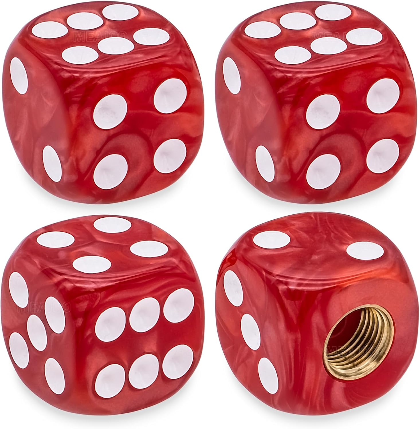 4PCS Pearl Pattern Dice Tire Valve Stem Caps, Leak-Proof Air Protection | Light-Weight Universal Tire Valve Stem Covers for Cars, SUV, Trucks, Bikes, Motorcycles, Bicycles(Red) image number 5