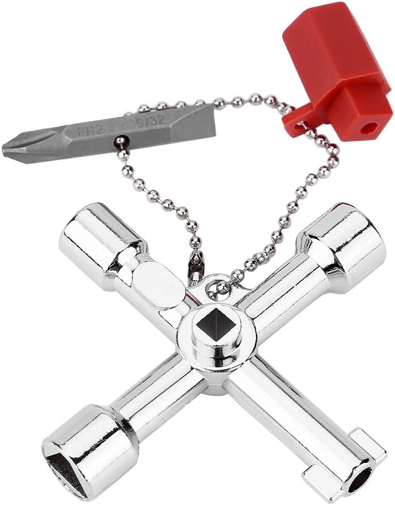 4-Way Sillcock Key - 4 Way Multi-Functional Universal Cross Key with Bit Zinc Alloy Plumbers Electricians Tools image number 4